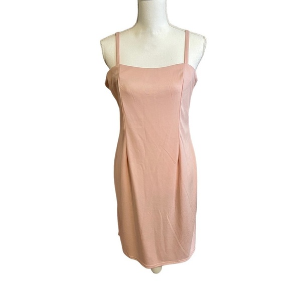 Leslie Fay Black Lace Dress Floral Sheath Round Neck Midi with Pink Slip-Size 8 - Picture 6 of 14